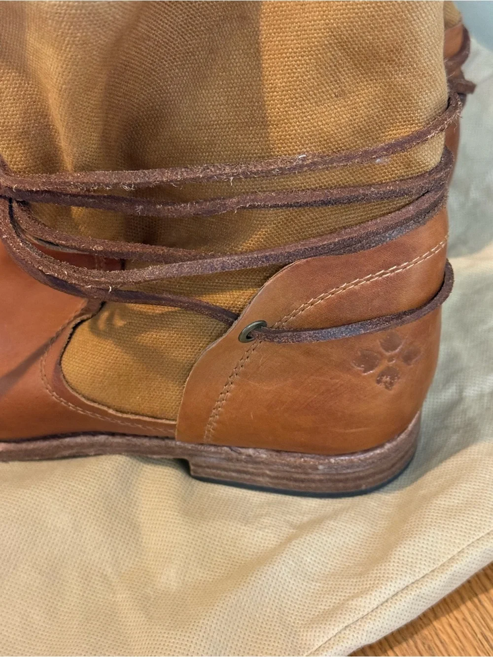 Patricia Nash Sabbia Brown Leather Canvas Womens Boots Size 8.5 w Bag